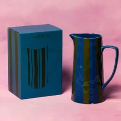 Maegen karaf 24,5 cm aardewerk gestreept Blue & Green