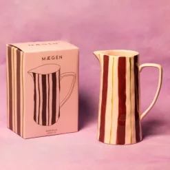 Maegen karaf 24,5 cm aardewerk gestreept Pink & Burgandy