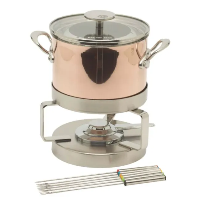 Mauviel M'150S fondueset 2,5 liter koper met rvs grepen 6-persoons