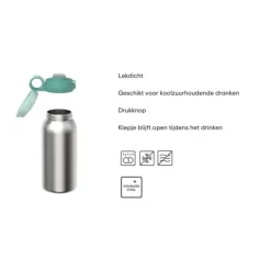 Mepal Campus drinkfles met flipdop 600 ml rvs Cool Blue