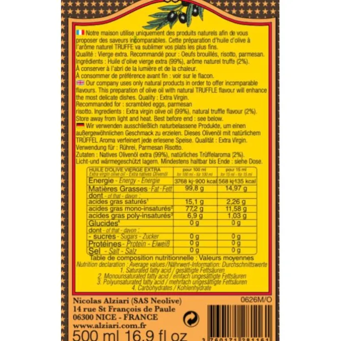 Nicolas Alziari olijfolie met truffel 500 ml