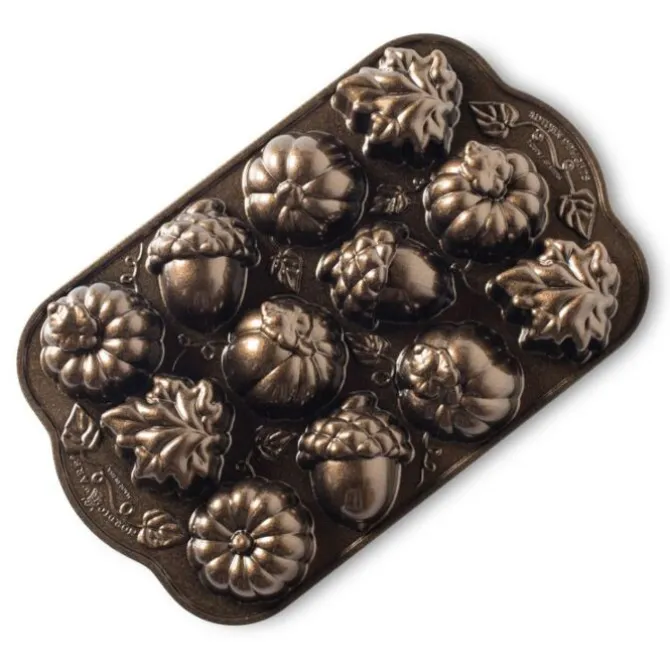 Nordic Ware Autumn Delights bakvorm 12 stuks aluminium bronskleurig