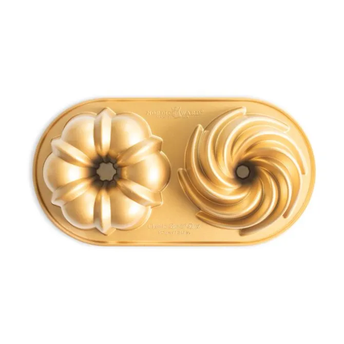 Nordic Ware Classic Bundt Duet bakvorm aluminium goudkleurig