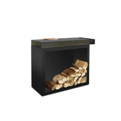 OFYR Butcher Block Storage Black 90 hakblok 45 x 90 cm met donkergrijs keramieken werkblad