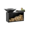OFYR Island Black 100-100 vuurkorf - barbecue met meubel en plank van donkergrijs keramiek