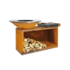 OFYR Island 100-100 vuurkorf - barbecue met meubel en plank van donkergrijs keramiek