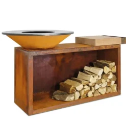 OFYR Island 85-100 vuurkorf - barbecue met meubel en plank van teakhout