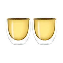 Oldenhof dubbelwandig espressoglas 80 ml glas geel 2 stuks