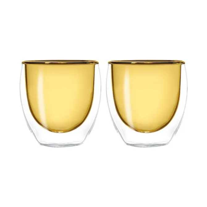 Oldenhof dubbelwandig espressoglas 80 ml glas geel 2 stuks