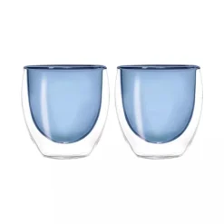 Oldenhof dubbelwandig espressoglas 80 ml glas blauw 2 stuks