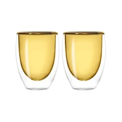 Oldenhof dubbelwandig koffieglas 220 ml glas geel 2 stuks