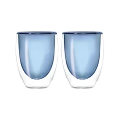 Oldenhof dubbelwandig koffieglas 220 ml glas blauw 2 stuks