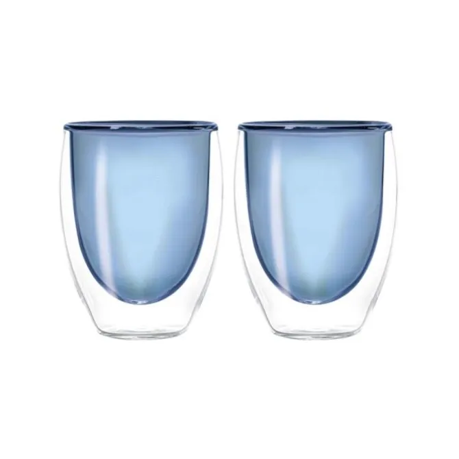 Oldenhof dubbelwandig koffieglas 220 ml glas blauw 2 stuks