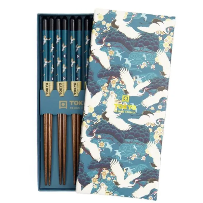Oldenhof eetstokjes giftbox Crane Blue 5 stuks