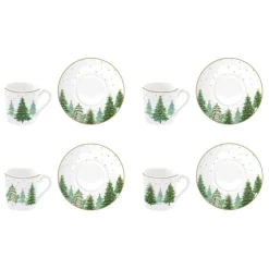 Oldenhof Festive Trees koffiekop met schotel 100 ml 4 stuks