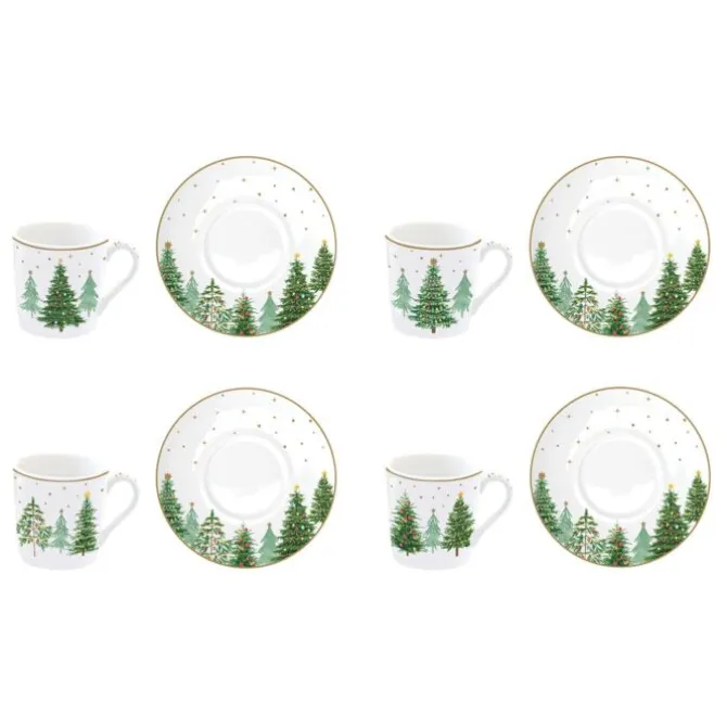 Oldenhof Festive Trees koffiekop met schotel 100 ml 4 stuks
