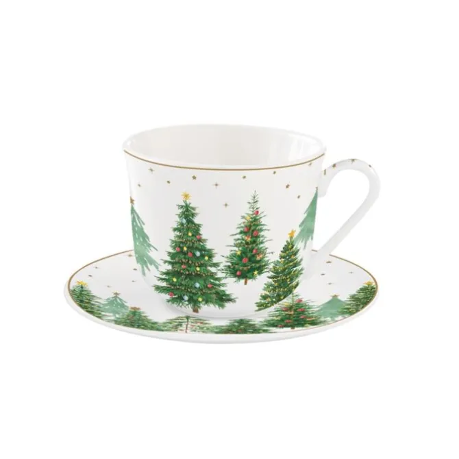 Oldenhof Festive Trees kop met schotel porselein