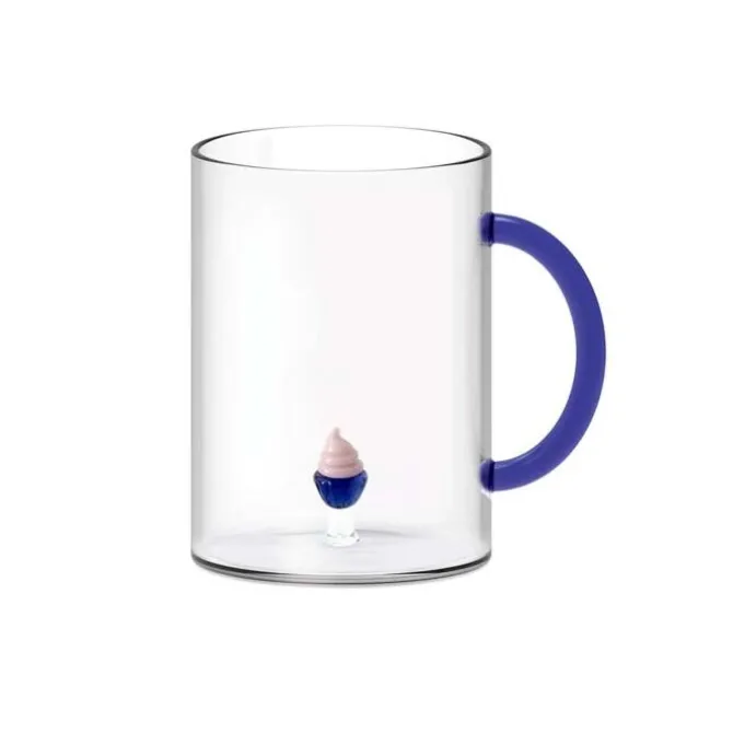 Oldenhof glazen mok met cupcake blauw roze 420 ml