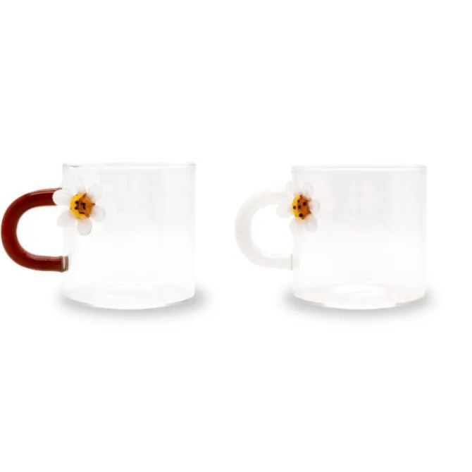 Oldenhof koffiebeker met bloem 130 ml glas 2 stuks