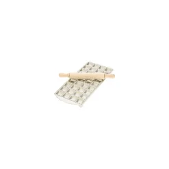 Oldenhof raviolimat 36 stuks vierkant 3,5 x 3,5 cm rvs met deegroller