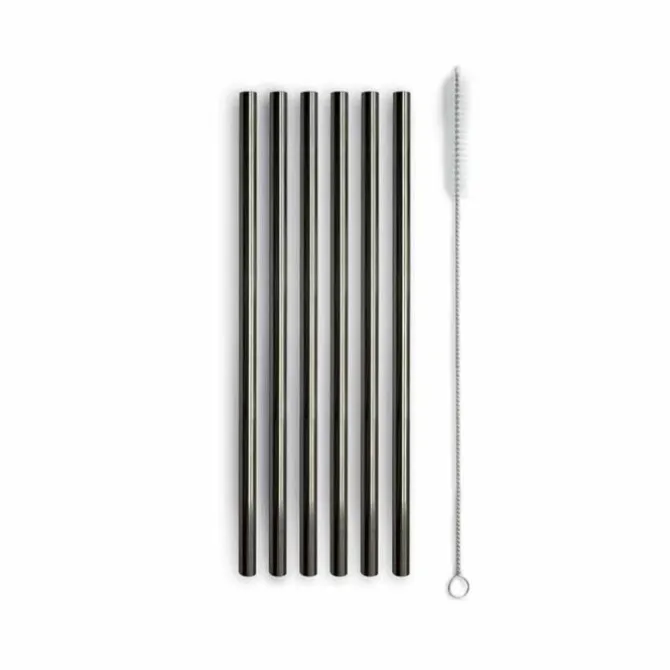 Oldenhof rietjes 21 cm met reinigingsborsteltje rvs zwart