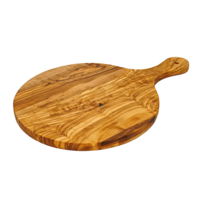 1821 Olijfhout ronde serveerplank met greep ø 30 cm olijfhout