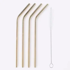 Point-Virgule 4 herbruikbare rietjes 20,5 cm rvs goudkleurig 5-delig
