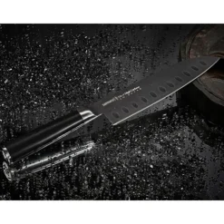 Samura MO-V Stonewash Santoku met kuiltjes 18 cm AUS-8 staal