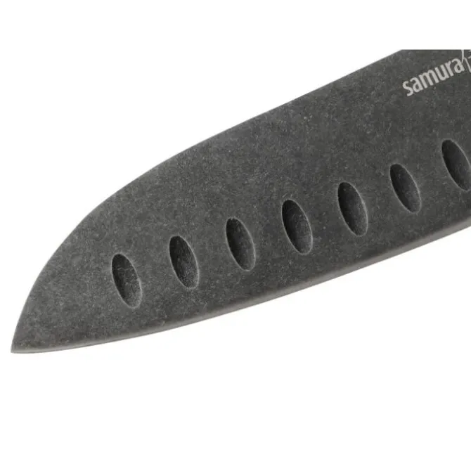 Samura MO-V Stonewash Santoku met kuiltjes 18 cm AUS-8 staal