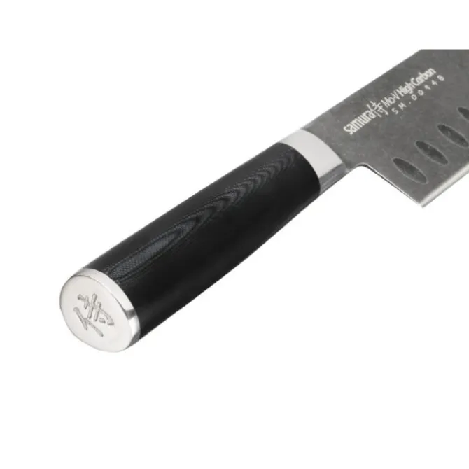 Samura MO-V Stonewash Santoku met kuiltjes 18 cm AUS-8 staal