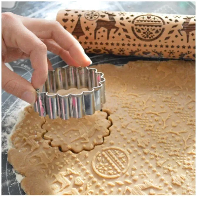 ScrapCooking Kerstmis reliëf deegroller 39 cm hout