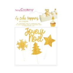 Scrapcooking taartdecoraties kerstvormen 4 delig kunststof goud