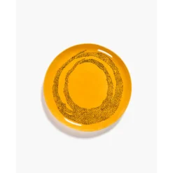 Serax Feast by Ottolenghi bord L ø 26 cm h 2 cm aardewerk Sunny Yellow + Swirl-Dots Black