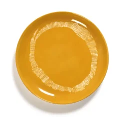 Serax Feast by Ottolenghi bord S ø 19 cm h 2 cm aardewerk Sunny Yellow + Swirl-Stripes White