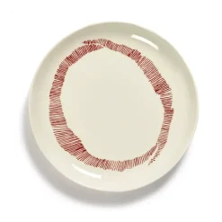 Serax Feast by Ottolenghi bord M ø 22 cm h 2 cm aardewerk White + Swirl-Stripes Red