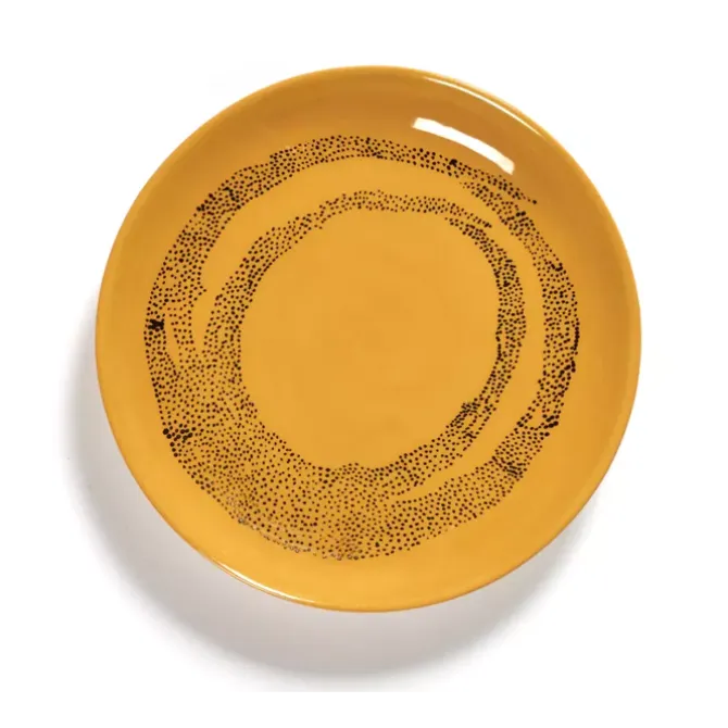 Serax Feast by Ottolenghi bord XS ø 16 cm h 2 cm aardewerk Sunny Yellow + Swirl-Dots Black