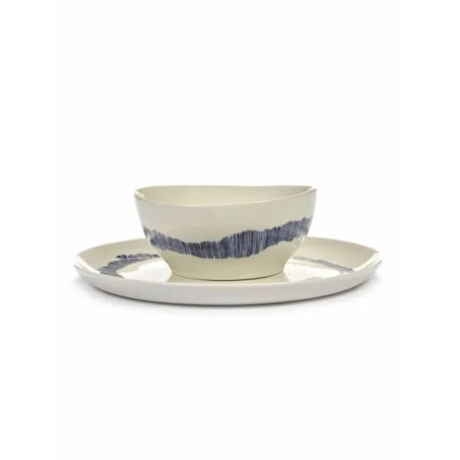 Serax Feast by Ottolenghi kom S ø 15 cm h 7 cm aardewerk White + Swirl-Stripes Blue