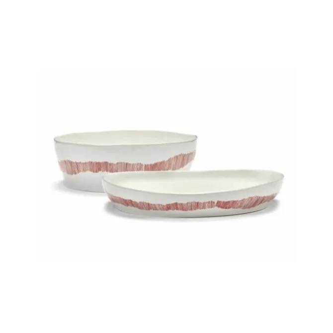 Serax Feast by Ottolenghi serveerschaal L ø 36 cm h 6 cm aardewerk White + Swirl Stripes Red