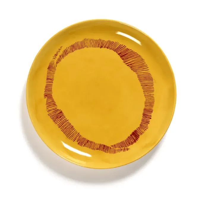 Serax Feast by Ottolenghi serveerbord ø 35 cm h 2 cm aardewerk Sunny Yellow + Swirl Stripes Red