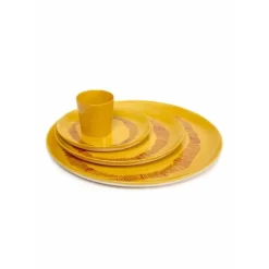 Serax Feast by Ottolenghi serveerbord ø 35 cm h 2 cm aardewerk Sunny Yellow + Swirl Stripes Red