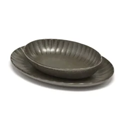 Serax INKU by Sergio Herman serveerschaal ovaal 22 x 15,4 cm h 2,7 cm aardewerk groen