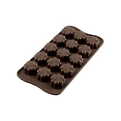 Silikomart EasyChoc Fleury bonbonvorm 15 klavertjes ø 3 cm silicone bruin