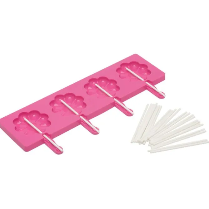 Silikomart EasyPop bloem 4 lolly's ø 7 cm silicone roze