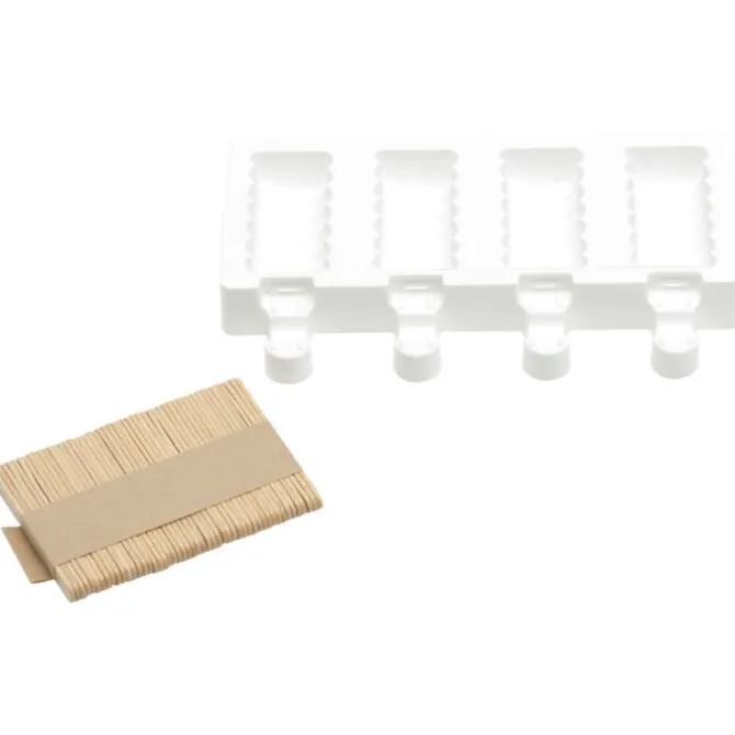 Silikomart ijsvorm ribbel 4 ijsjes 6,5 x 3,5 cm silicone wit