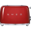 Smeg 50's style broodrooster lang 2 sleuven staal rood
