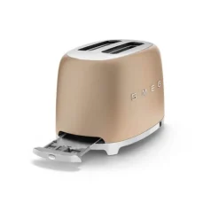 SMEG 50's style broodrooster 2 sleuven staal mat champagne