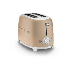 SMEG 50's style broodrooster 2 sleuven staal mat champagne