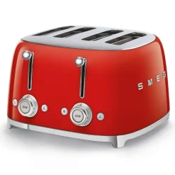 Smeg 50's style broodrooster 4 sleuven staal rood