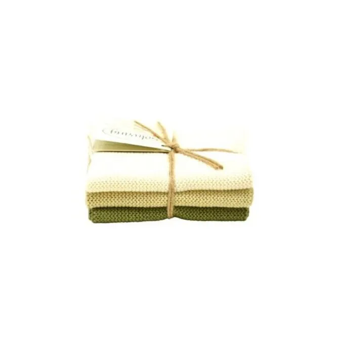 Solwang Design vaatdoekjes 25 x 25 cm katoen Nature/Olive 3 stuks