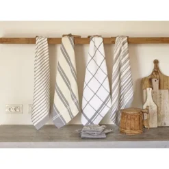 Tiseco Multilines theedoek 50 x 70 cm katoen taupe 4 stuks